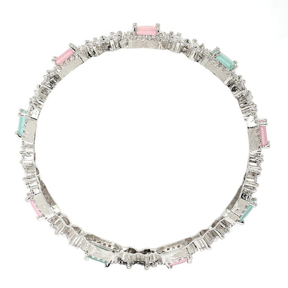 ZENEME Rhodium-Plated Silver Toned American Diamond Square Shaped studded Bangle Jewellery Set for Girls and Women (Set Of 2) T4 Jewels