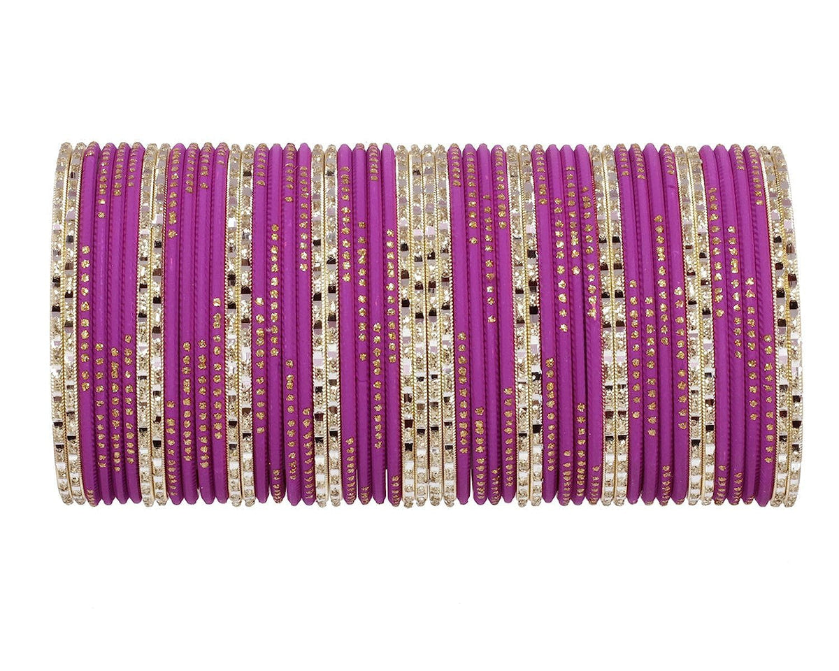 T4 Jewels Matte Finish Beautiful & Elegant Gold Designer Fashion Jewellery Metal Bangles Set For Women & Girls Purple T4 Jewels