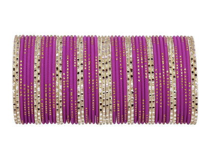 T4 Jewels Matte Finish Beautiful & Elegant Gold Designer Fashion Jewellery Metal Bangles Set For Women & Girls Purple T4 Jewels
