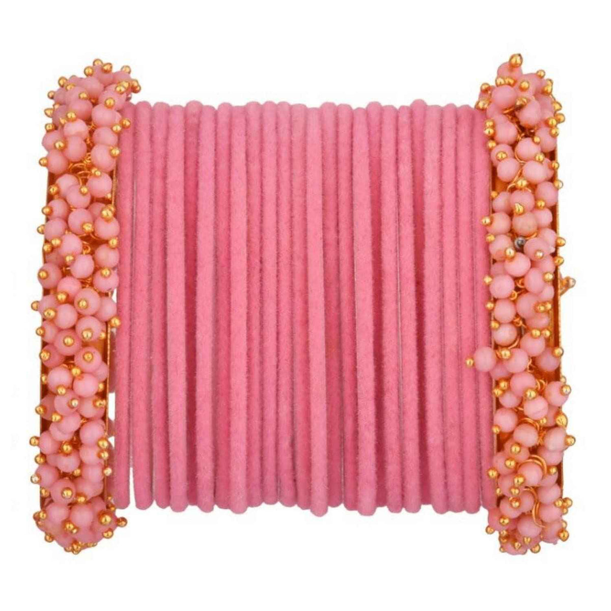 T4 Jewels Glossy Finished Fashion Jewellery Latest Collection Pearl & Velvet Metal Bangles Set For Girls & Women (Set Of 26) Pink T4 Jewels