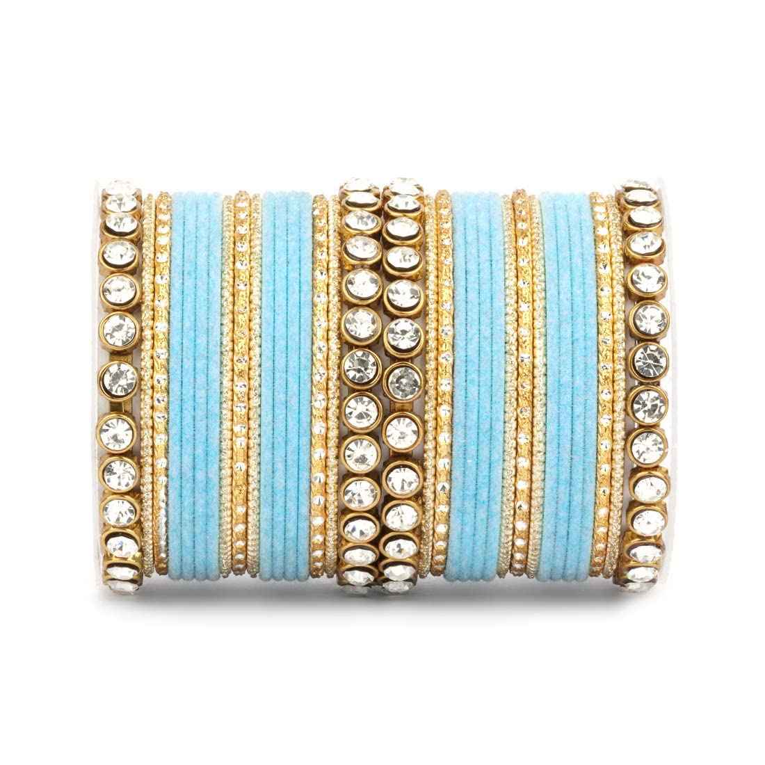 T4 Jewels Stylish Fashion Jewellery Stones & Beads Beautiful Glossy Finished Bangles Set For Women & Girls Sky Blue T4 Jewels