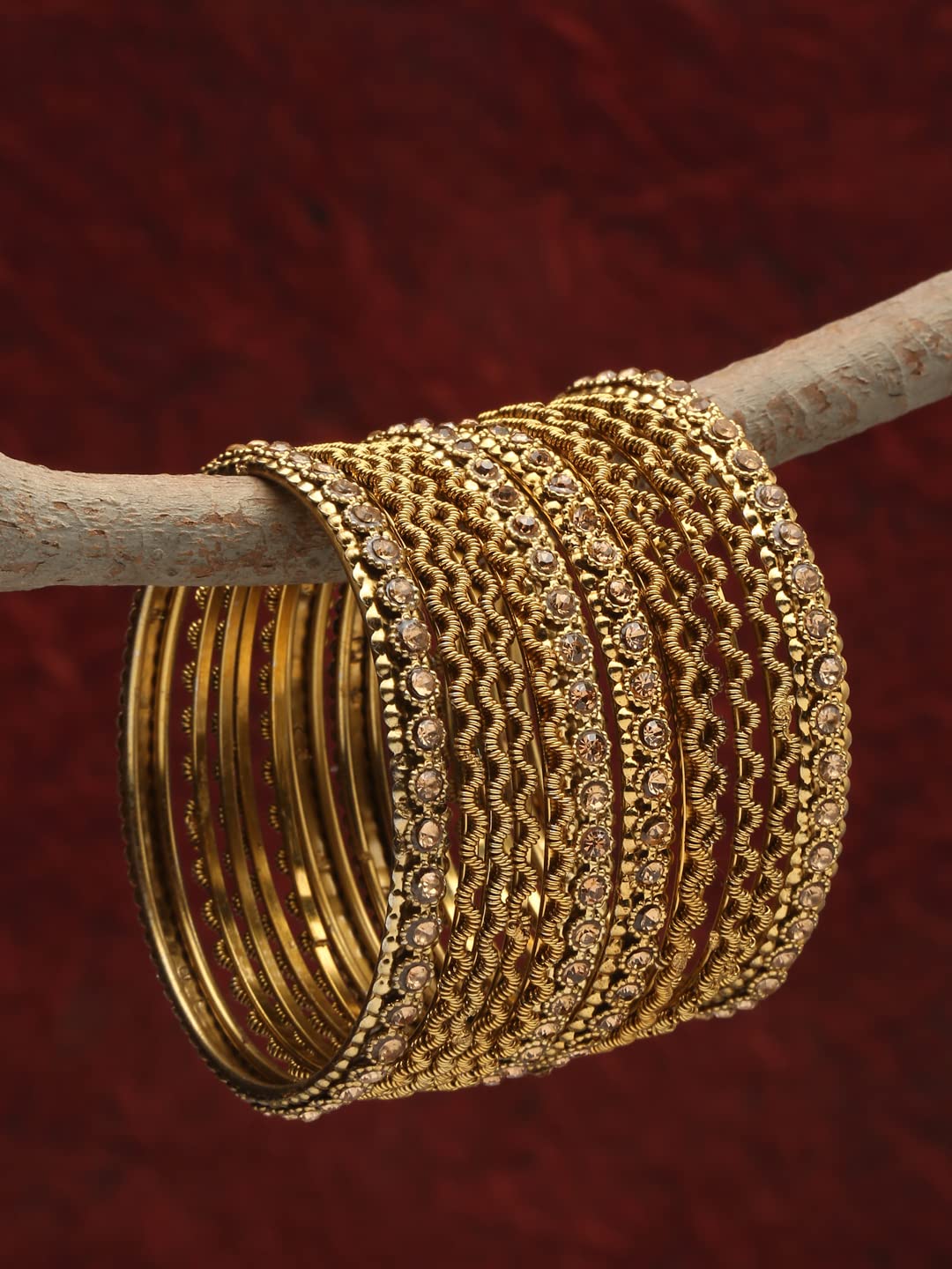 Shining Diva Fashion Latest Antique Gold Plated Stylish Traditional Bangle for Women (Set of 12) T4 Jewels