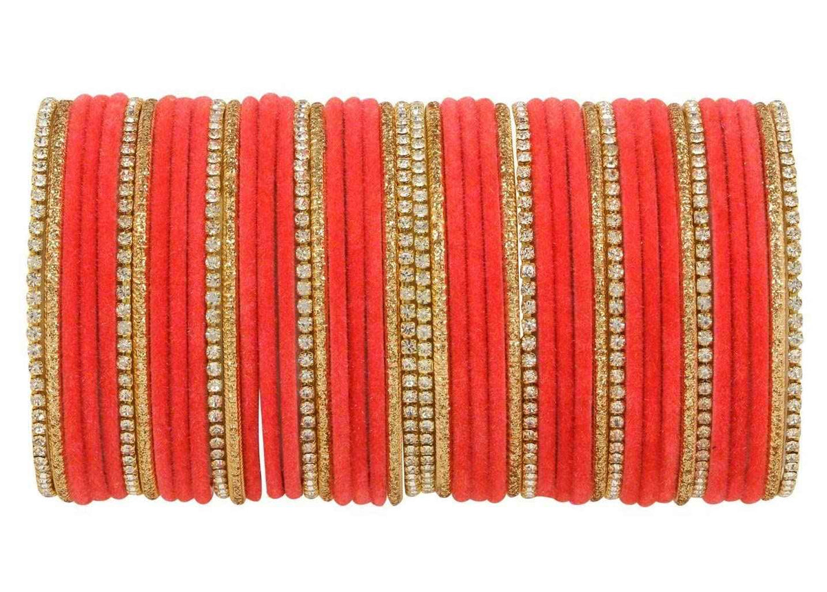 T4 Jewels 18k Silver Stones & Gemstones Plated Beautiful Metal Bangles Set For Women & Girls - 67NO Orange T4 Jewels