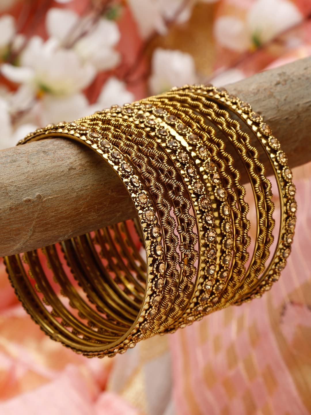 Shining Diva Fashion Latest Antique Gold Plated Stylish Traditional Bangle for Women (Set of 12) T4 Jewels