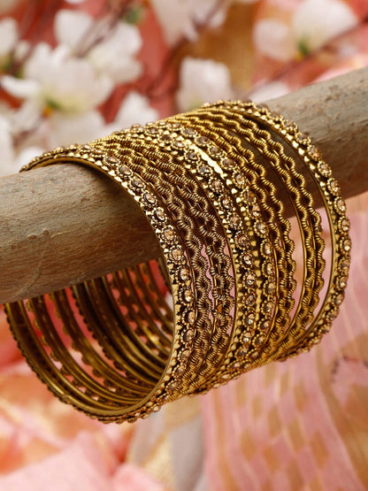 Shining Diva Fashion Latest Antique Gold Plated Stylish Traditional Bangle for Women (Set of 12) T4 Jewels