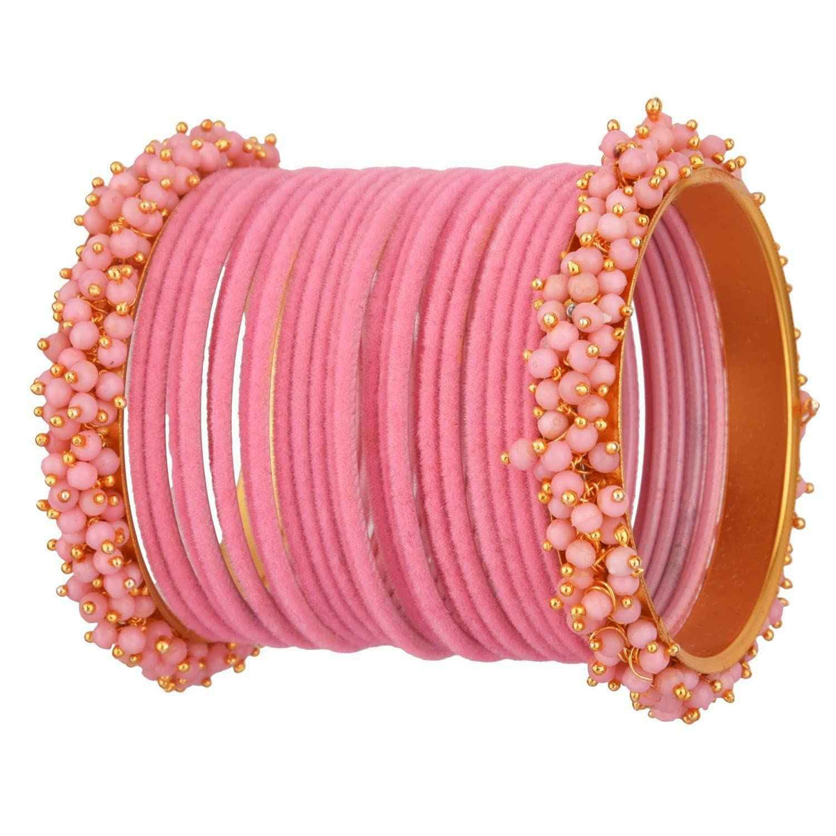 T4 Jewels Glossy Finished Fashion Jewellery Latest Collection Pearl & Velvet Metal Bangles Set For Girls & Women (Set Of 26) T4 Jewels