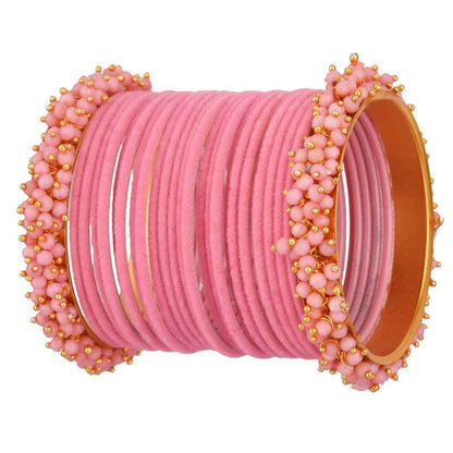 T4 Jewels Glossy Finished Fashion Jewellery Latest Collection Pearl & Velvet Metal Bangles Set For Girls & Women (Set Of 26) T4 Jewels
