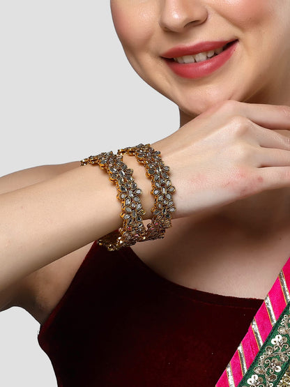 T4 Jewels Antique Gold Plated Set of 2 Mirror Studded Bangles for Women T4 Jewels