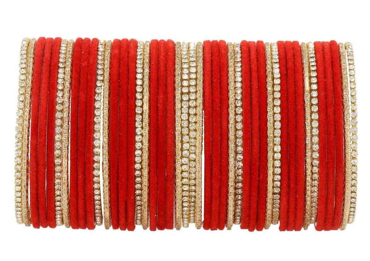 T4 Jewels 18k Silver Stones & Gemstones Plated Beautiful Metal Bangles Set For Women & Girls - 67NO Red T4 Jewels