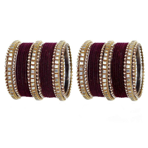 T4 Jewels Stones Studded Latest Fashion Jewellery Kundan Glossy Velvet Metal Bangles Set - 105NO