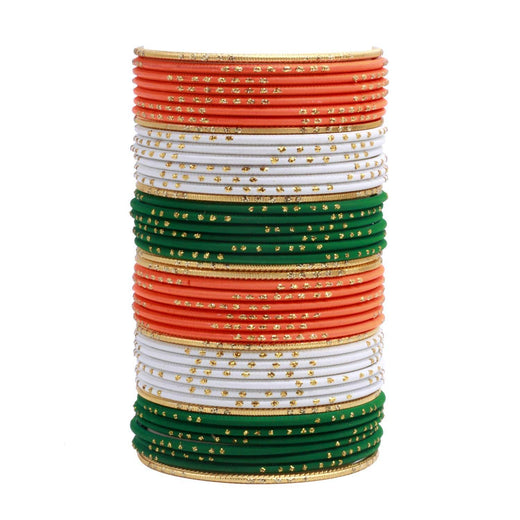 T4 Jewels Tricolor Bangles With Golden Shiny Bangles For Independence day