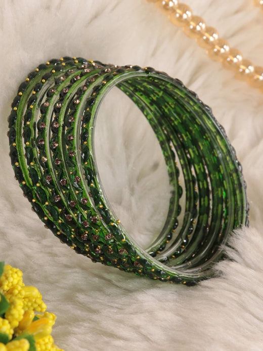 T4 Jewels Designer Green Glass Bangles With Kashmiri Look