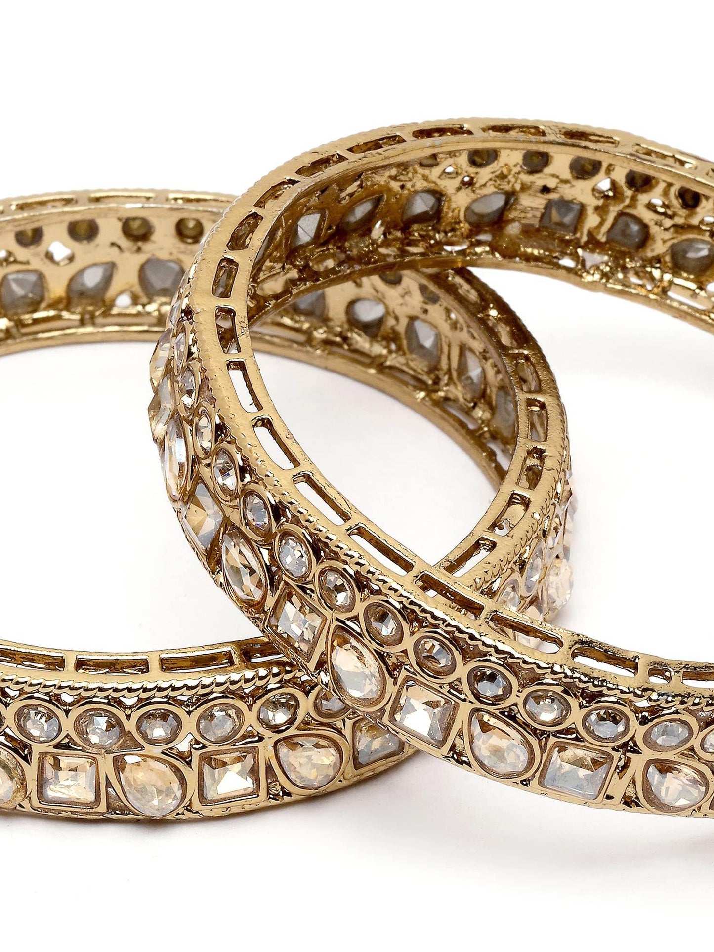 T4 Jewels Set of 2 Golden Kundan Studded Antique Gold Plated Bangles for Women