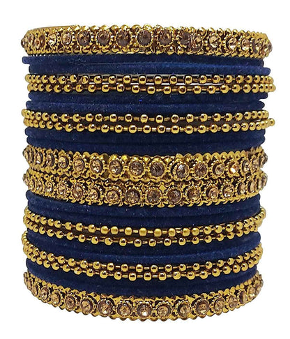 T4 Jewels 18k Gold Plated Celebrity Inspired Zircon Stones & Beads Studded Metal Bangles Set For Women & Girls - 64NO T4 Jewels