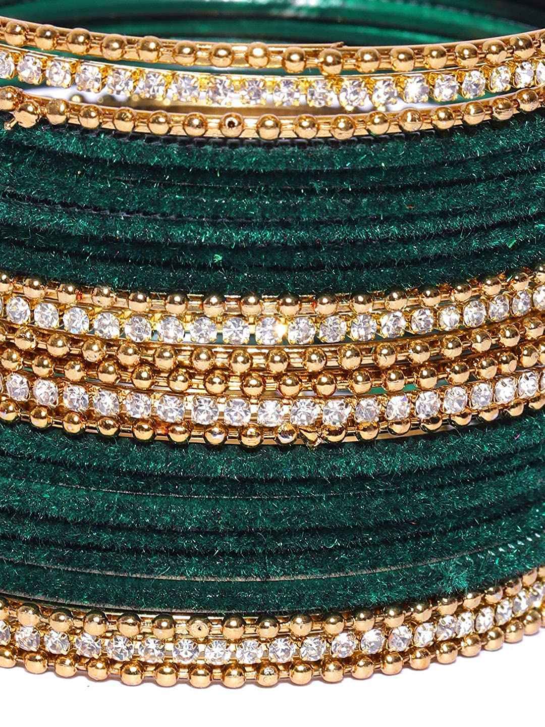 T4 Jewels Gold Plated Stones Studded Zircon Velvet Metal Bangles Set For Women & Girls T4 Jewels