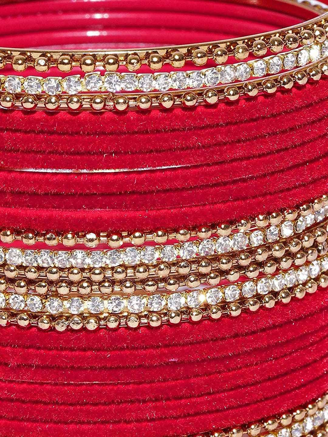 T4 Jewels Gold Plated Stones Studded Zircon Velvet Metal Bangles Set For Women & Girls T4 Jewels