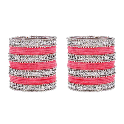 T4 Jewels Silver Plated Glossy Finished Shine Stones Studded Fashion Jewellery Metal Bangles Set For Women & Girls - (Set Of 2 Hands) T4 Jewels