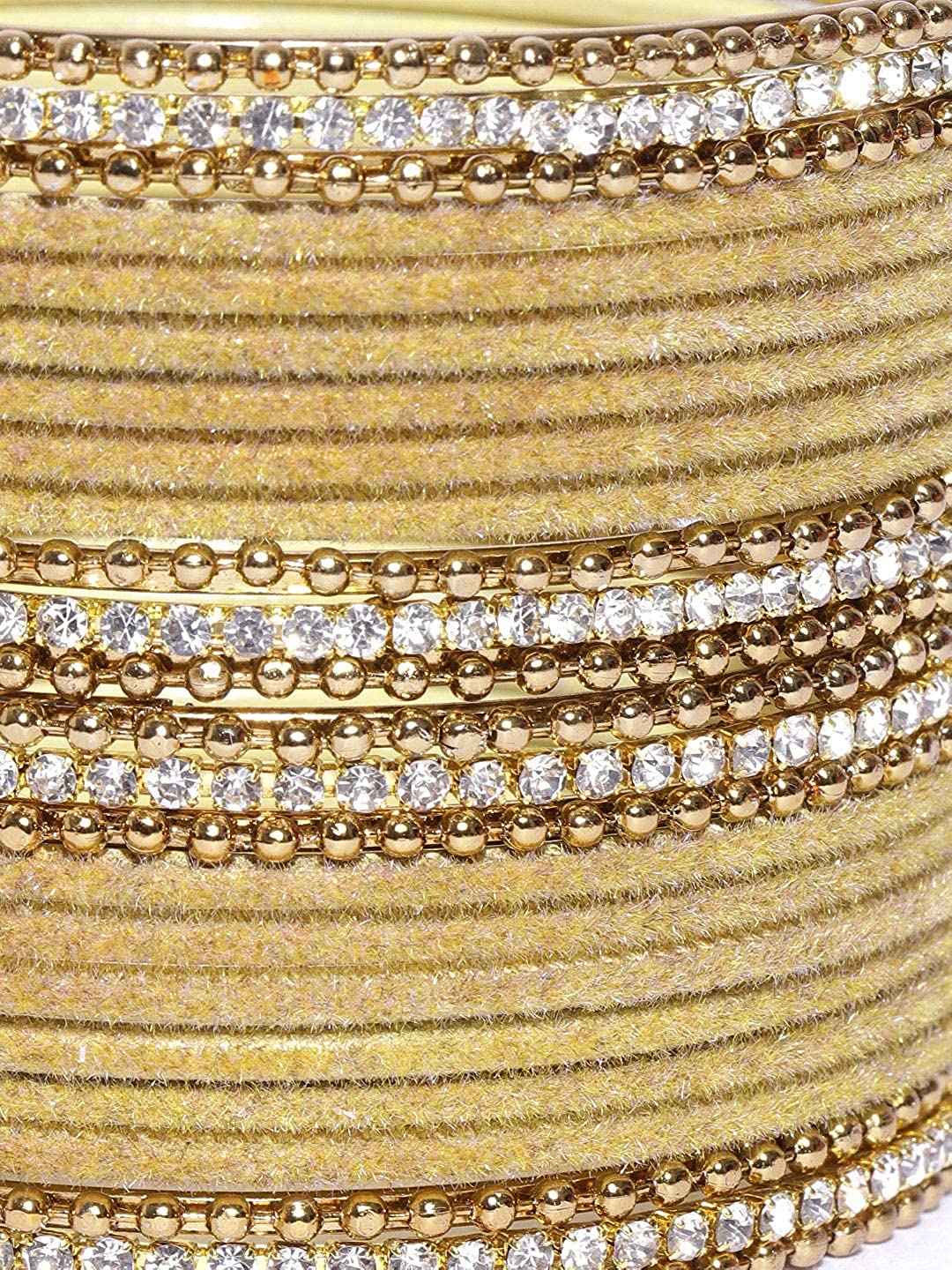 T4 Jewels Gold Plated Stones Studded Zircon Velvet Metal Bangles Set For Women & Girls T4 Jewels