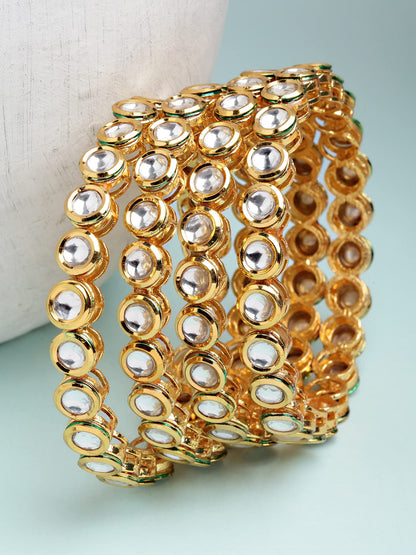 T4 Jewels Set of 4 Antique Gold Plated Round Polki Kundan Rajwadi Bangles for Women T4 Jewels