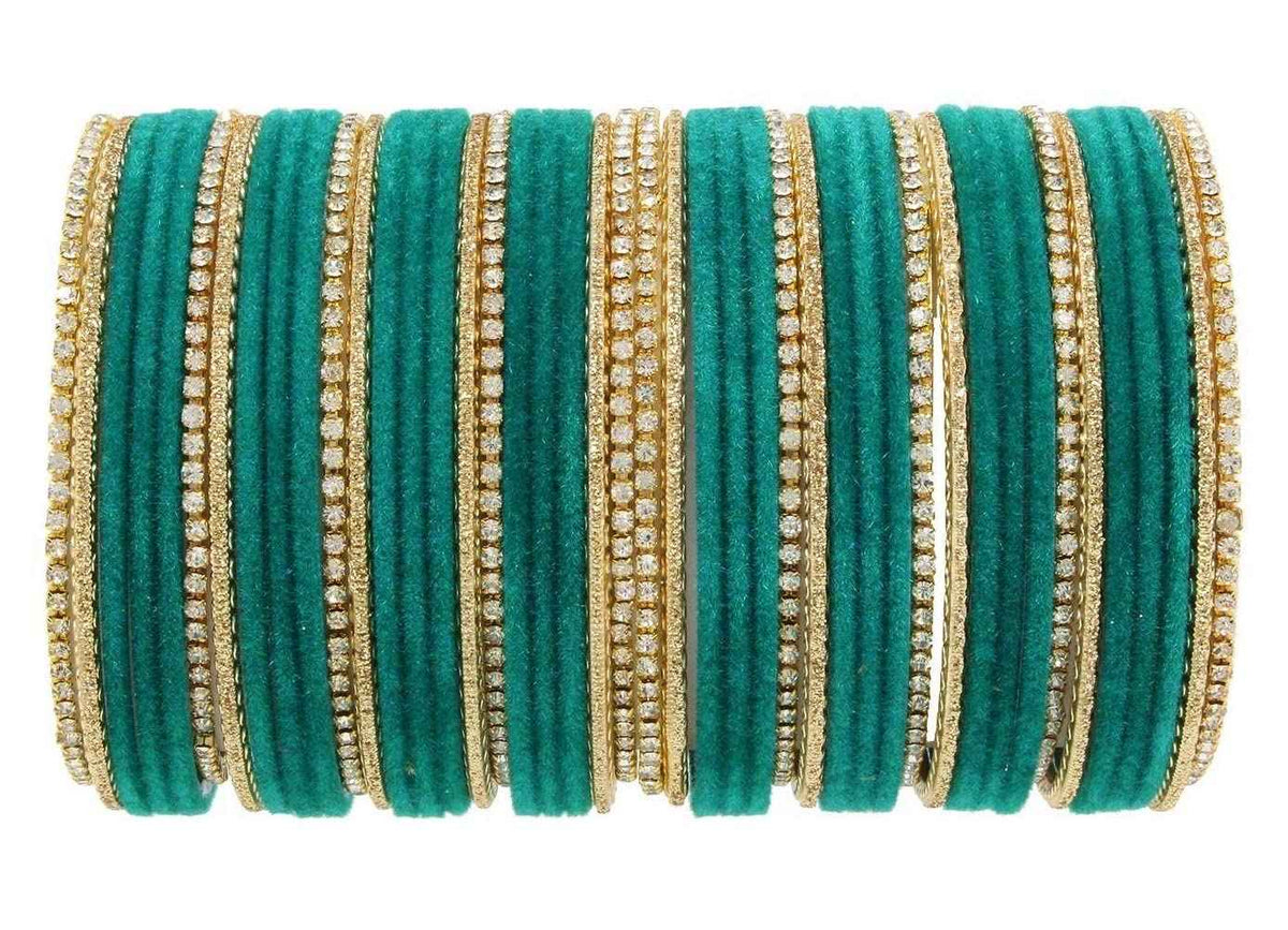 T4 Jewels 18k Silver Stones & Gemstones Plated Beautiful Metal Bangles Set For Women & Girls - 67NO Teal T4 Jewels