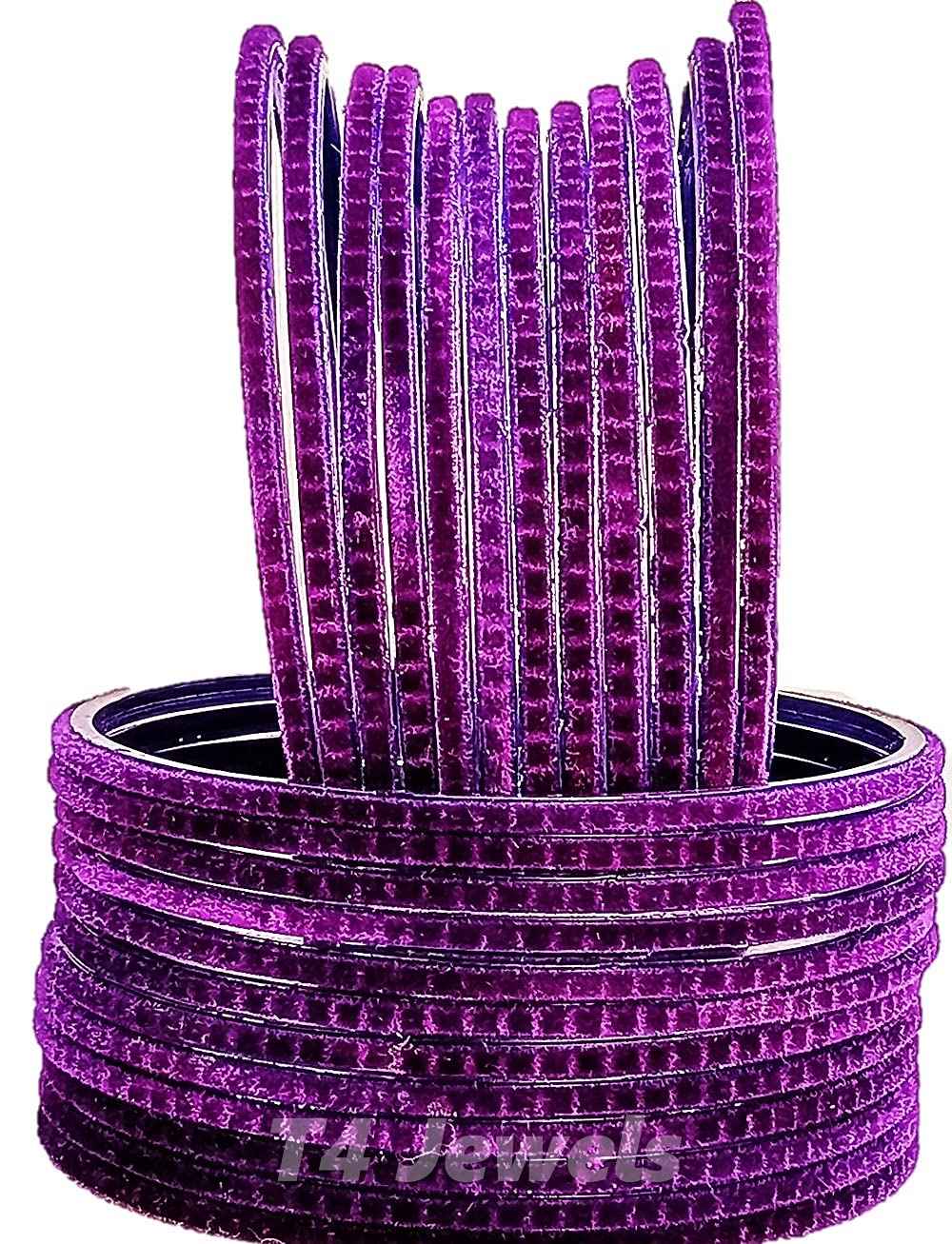 T4 Jewels Velvet Glass Bangles Set On Occasion Of Birthdays, Parties & Functions For Women & Girls- (Pack Of 24) Jamni Colour T4 Jewels