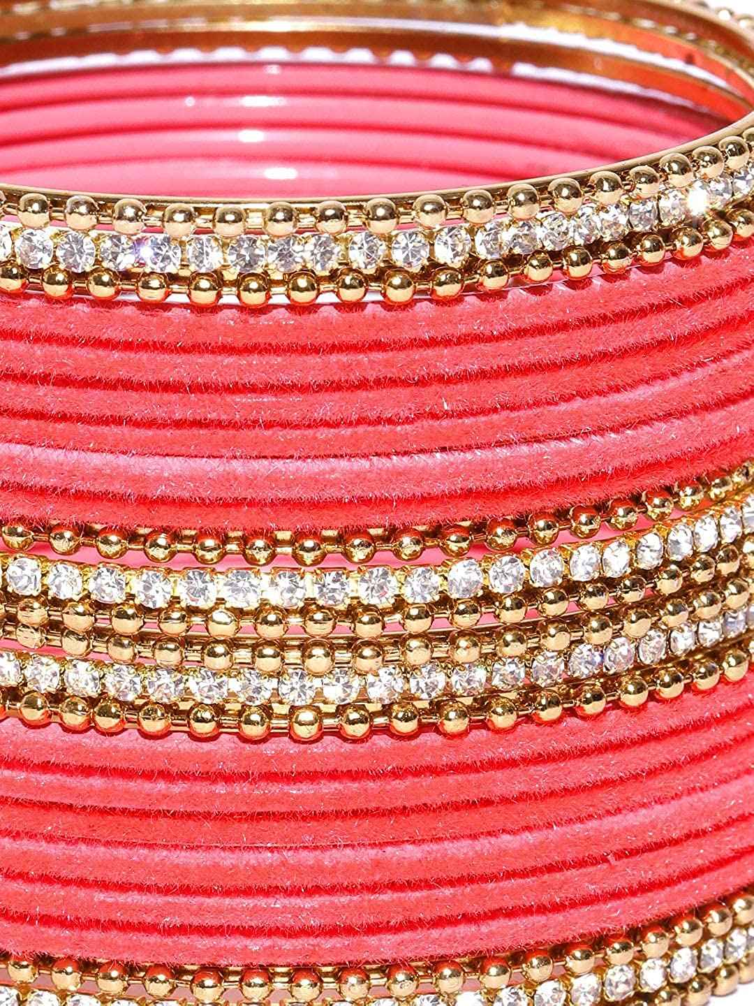 T4 Jewels Gold Plated Stones Studded Zircon Velvet Metal Bangles Set For Women & Girls T4 Jewels