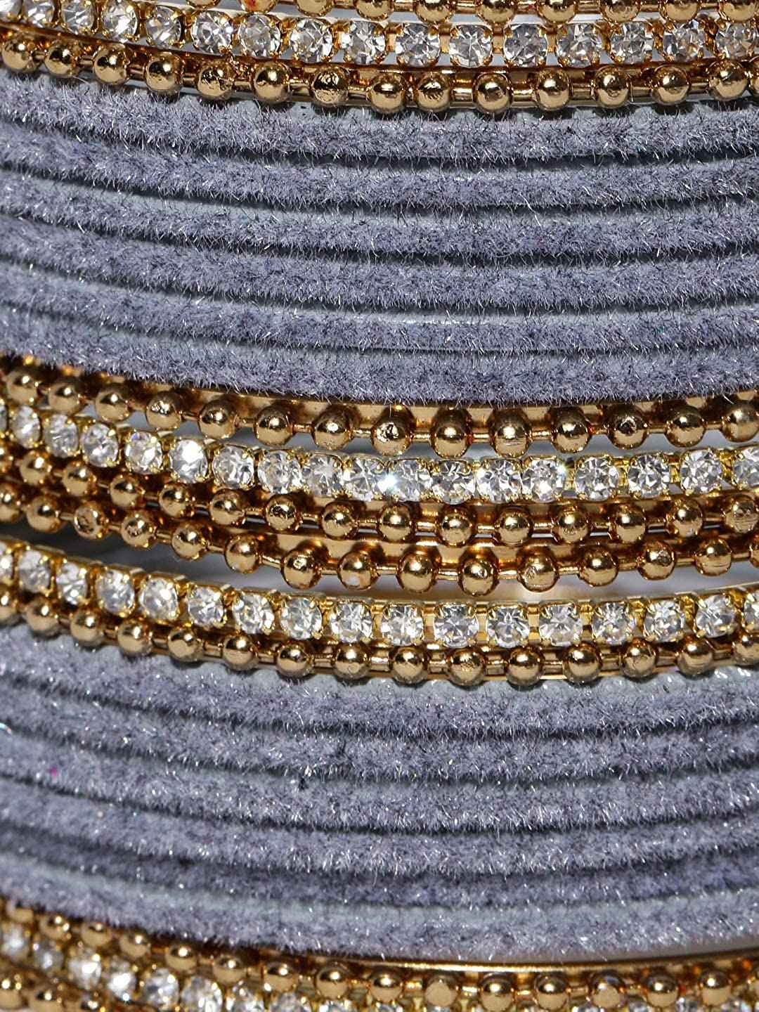 T4 Jewels Gold Plated Stones Studded Zircon Velvet Metal Bangles Set For Women & Girls T4 Jewels