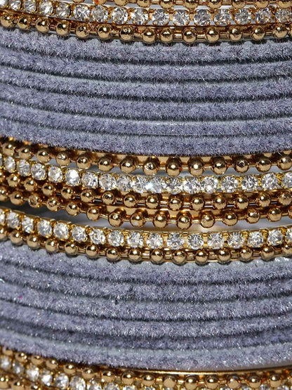 T4 Jewels Gold Plated Stones Studded Zircon Velvet Metal Bangles Set For Women & Girls T4 Jewels