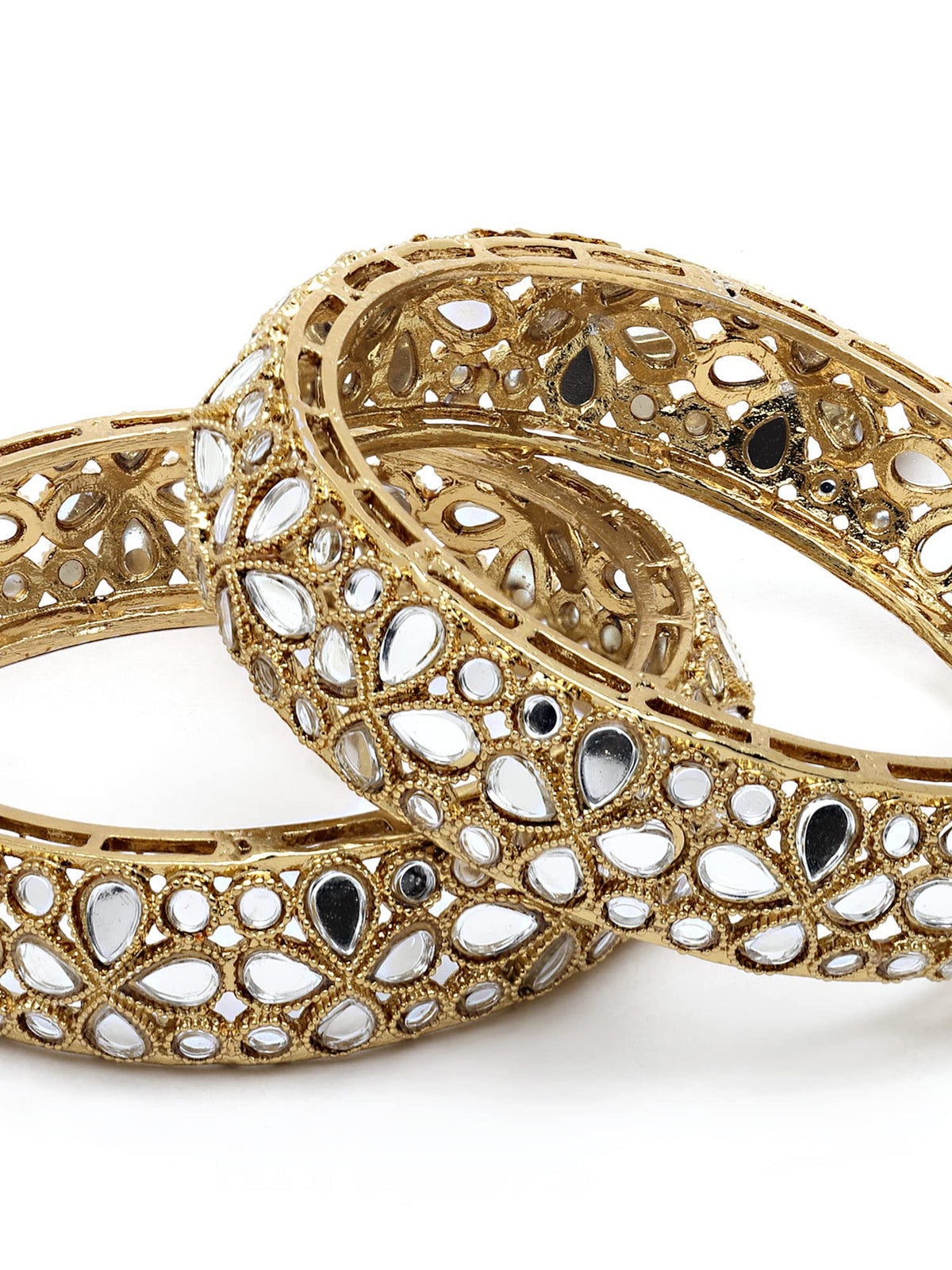 T4 Jewels Antique Gold Plated Set of 2 Floral Mirror Work Kundan Bangles for Women T4 Jewels