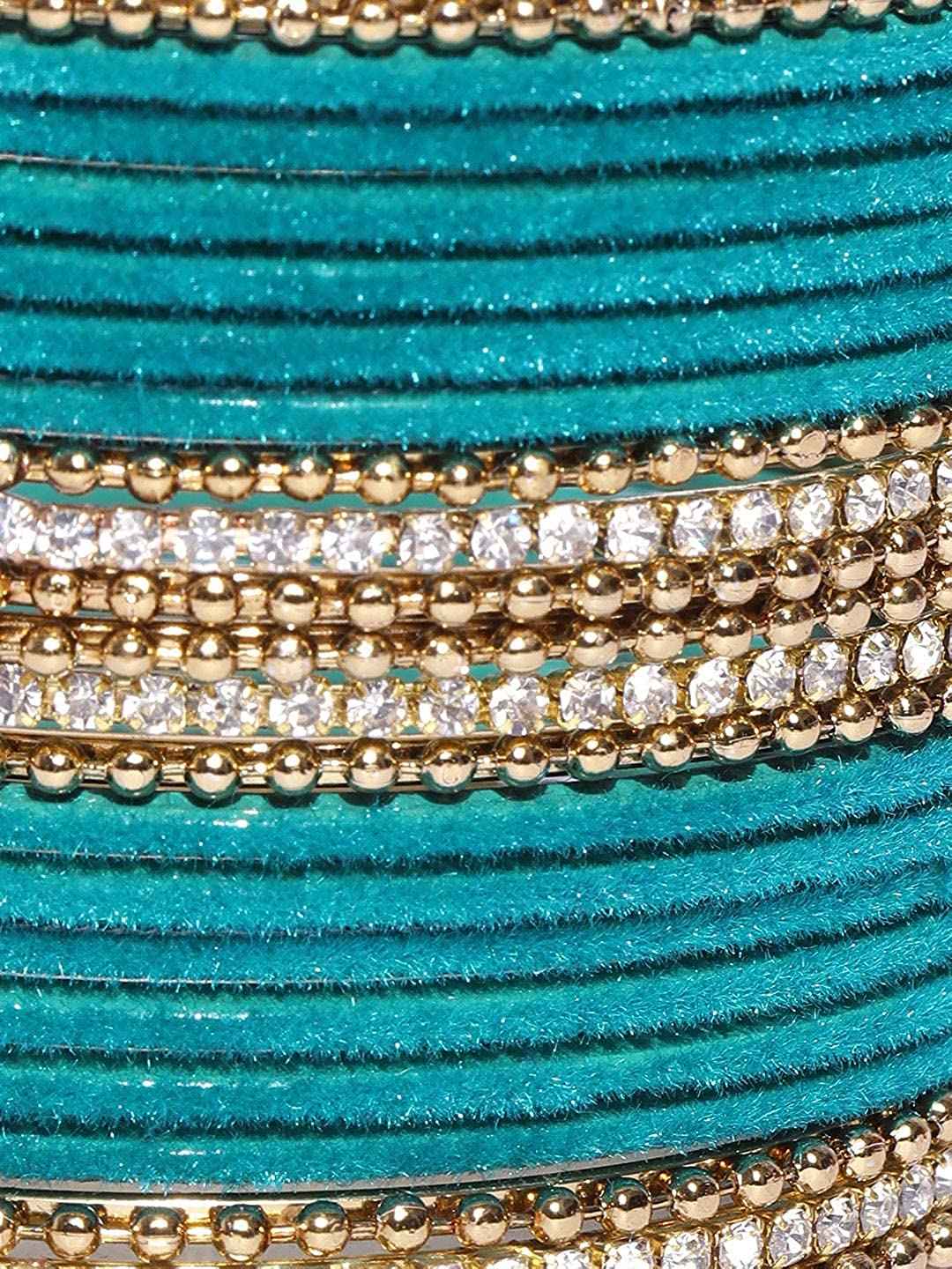 T4 Jewels Gold Plated Stones Studded Zircon Velvet Metal Bangles Set For Women & Girls T4 Jewels