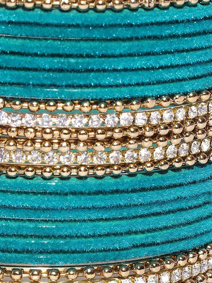 T4 Jewels Gold Plated Stones Studded Zircon Velvet Metal Bangles Set For Women & Girls T4 Jewels