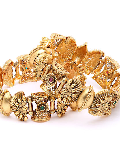 T4 Jewels Set of 2 Antique Gold Plated Rajwadi Bangles For Women T4 Jewels