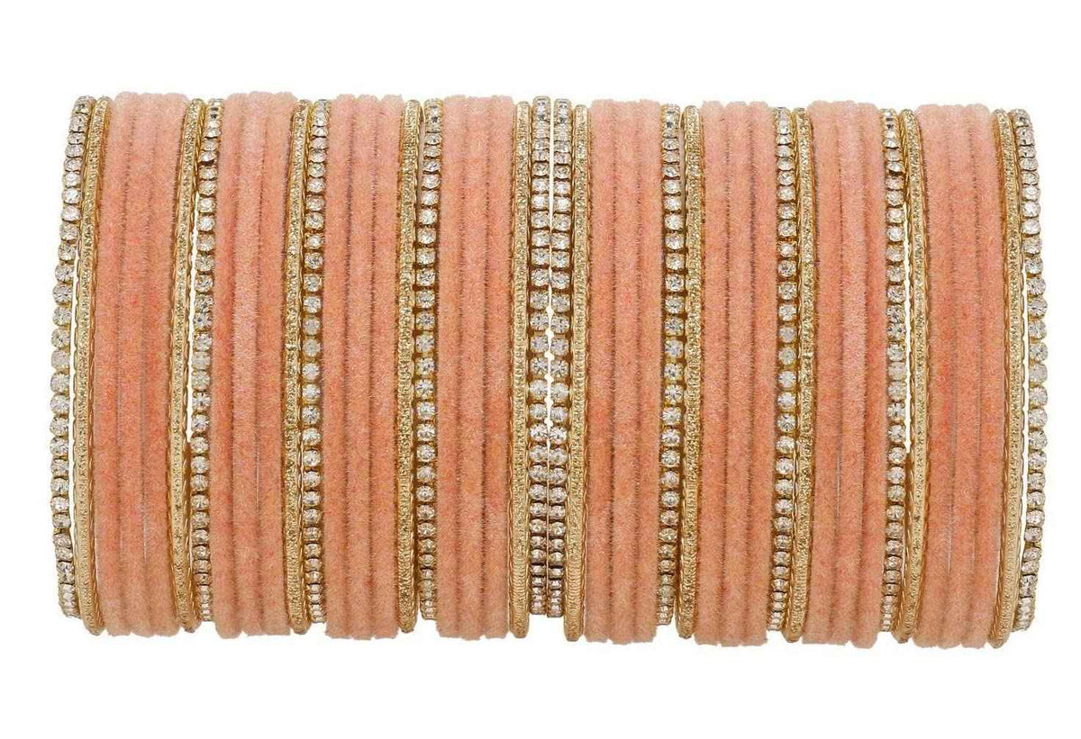T4 Jewels 18k Silver Stones & Gemstones Plated Beautiful Metal Bangles Set For Women & Girls - 67NO Peach T4 Jewels