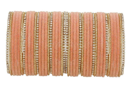 T4 Jewels 18k Silver Stones & Gemstones Plated Beautiful Metal Bangles Set For Women & Girls - 67NO Peach T4 Jewels