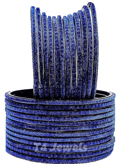 T4 Jewels Velvet Glass Bangles Set On Occasion Of Birthdays, Parties & Functions For Women & Girls- (Pack Of 24) Navy Blue T4 Jewels