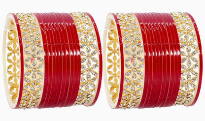 T4 Jewels Stylish Red Chuda Set For Women & Girls with Zircon Diamond Stone | Women's Bangles Chooda | Bridal Chuda Set Design Wedding, Party, Marriage | Fashion Jewellery Golden T4 Jewels