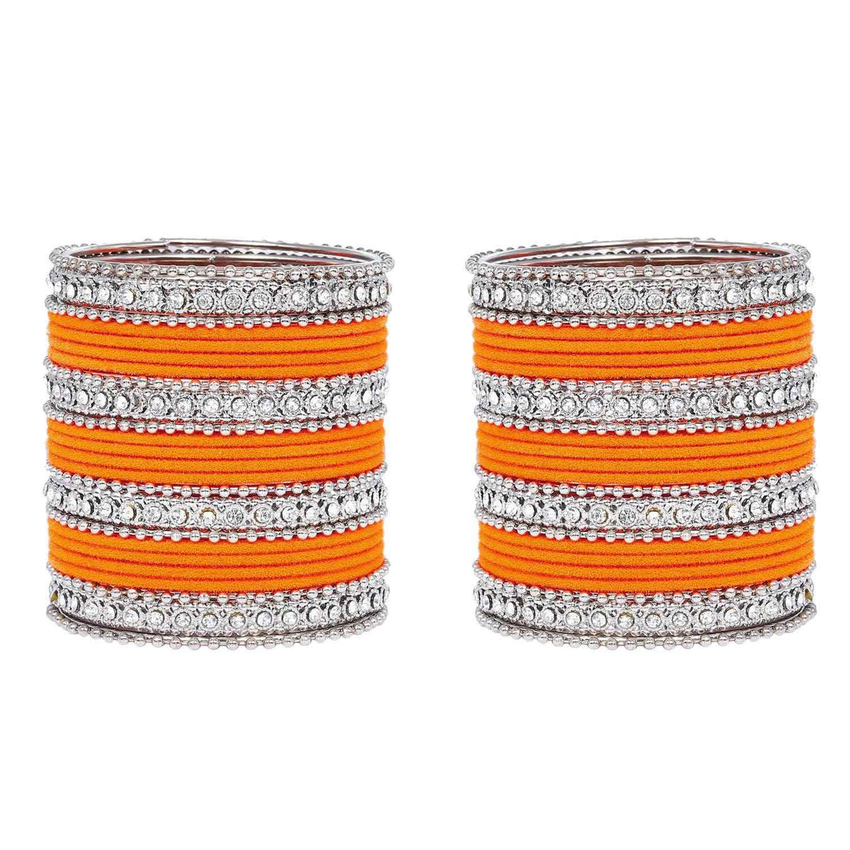 T4 Jewels Silver Plated Glossy Finished Shine Stones Studded Fashion Jewellery Metal Bangles Set For Women & Girls - (Set Of 2 Hands) T4 Jewels