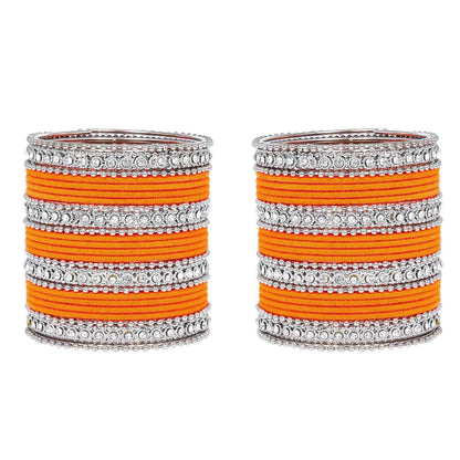 T4 Jewels Silver Plated Glossy Finished Shine Stones Studded Fashion Jewellery Metal Bangles Set For Women & Girls - (Set Of 2 Hands) T4 Jewels