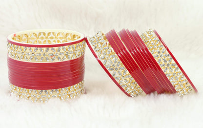 T4 Jewels Stylish Red Chuda Set For Women & Girls with Zircon Diamond Stone | Women's Bangles Chooda | Bridal Chuda Set Design Wedding, Party, Marriage | Fashion Jewellery T4 Jewels