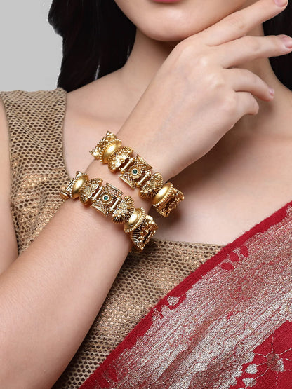 T4 Jewels Set of 2 Antique Gold Plated Rajwadi Bangles For Women T4 Jewels