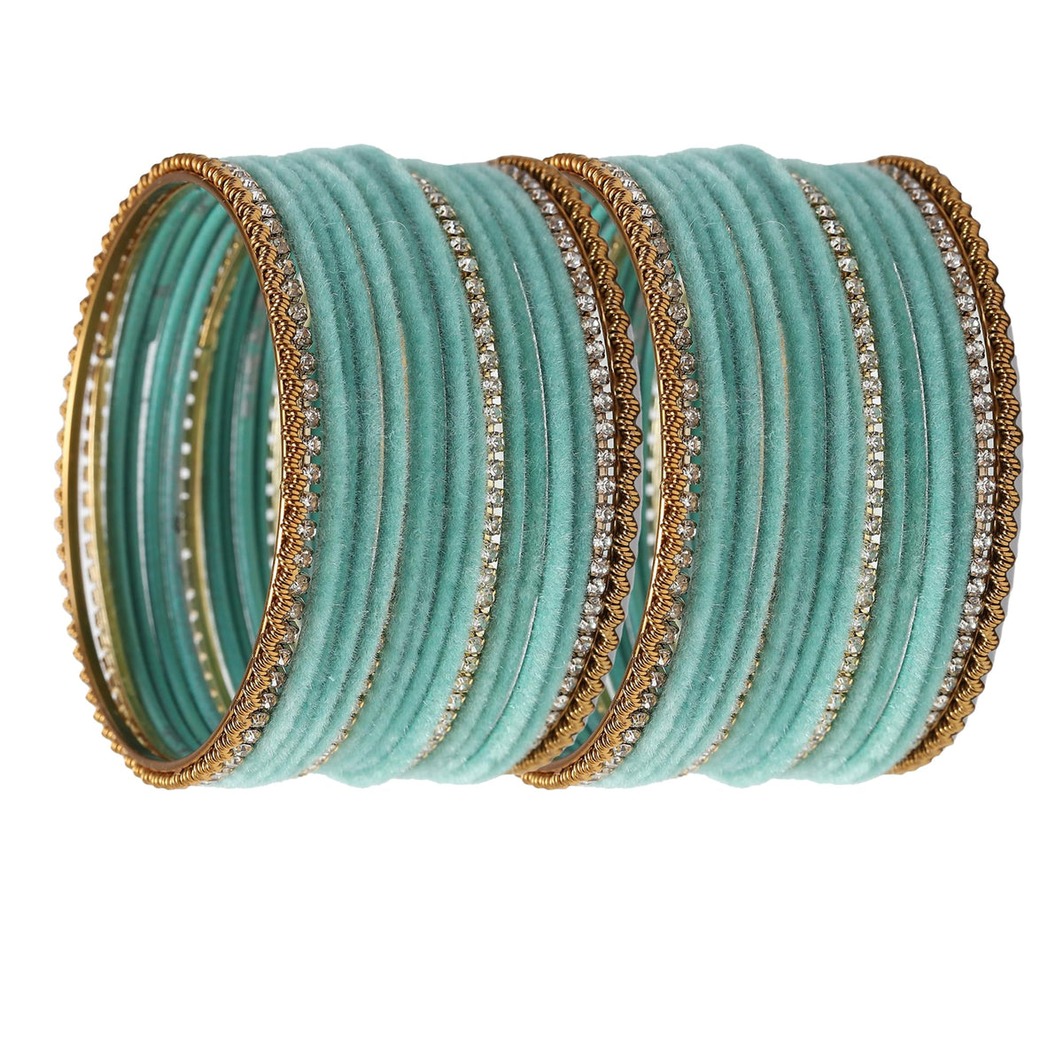 ZENEME Gold-Plated Matte Finish Velvet White American Diamonds Studded Bangles Set Of 36 For Girls and Women Turquoise Blue T4 Jewels