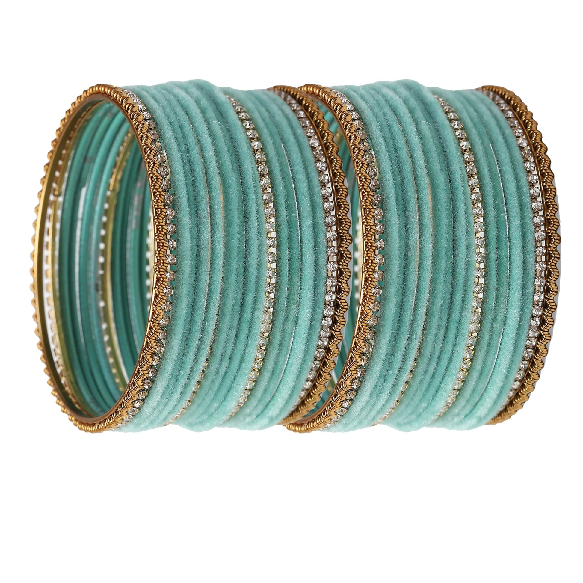 ZENEME Gold-Plated Matte Finish Velvet White American Diamonds Studded Bangles Set Of 36 For Girls and Women Turquoise Blue T4 Jewels