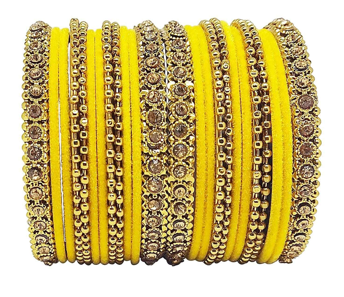 T4 Jewels 18k Gold Plated Celebrity Inspired Zircon Stones & Beads Studded Metal Bangles Set For Women & Girls - 64NO Yellow T4 Jewels