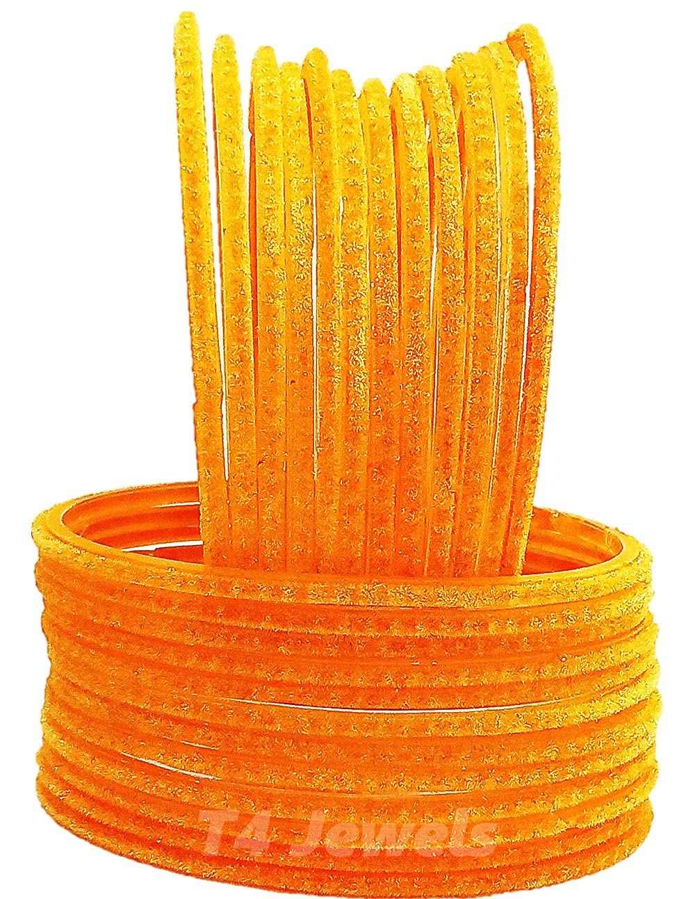 T4 Jewels Velvet Glass Bangles Set On Occasion Of Birthdays, Parties & Functions For Women & Girls- (Pack Of 24) Haldi Colour T4 Jewels