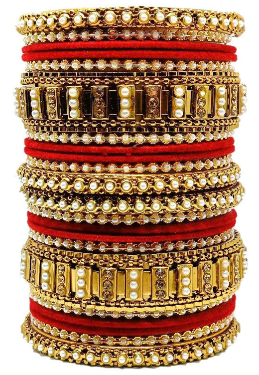 T4 Jewels Gold Plated Beautiful Metal Moti Bangles Set (Bridal Chura)- 51NO