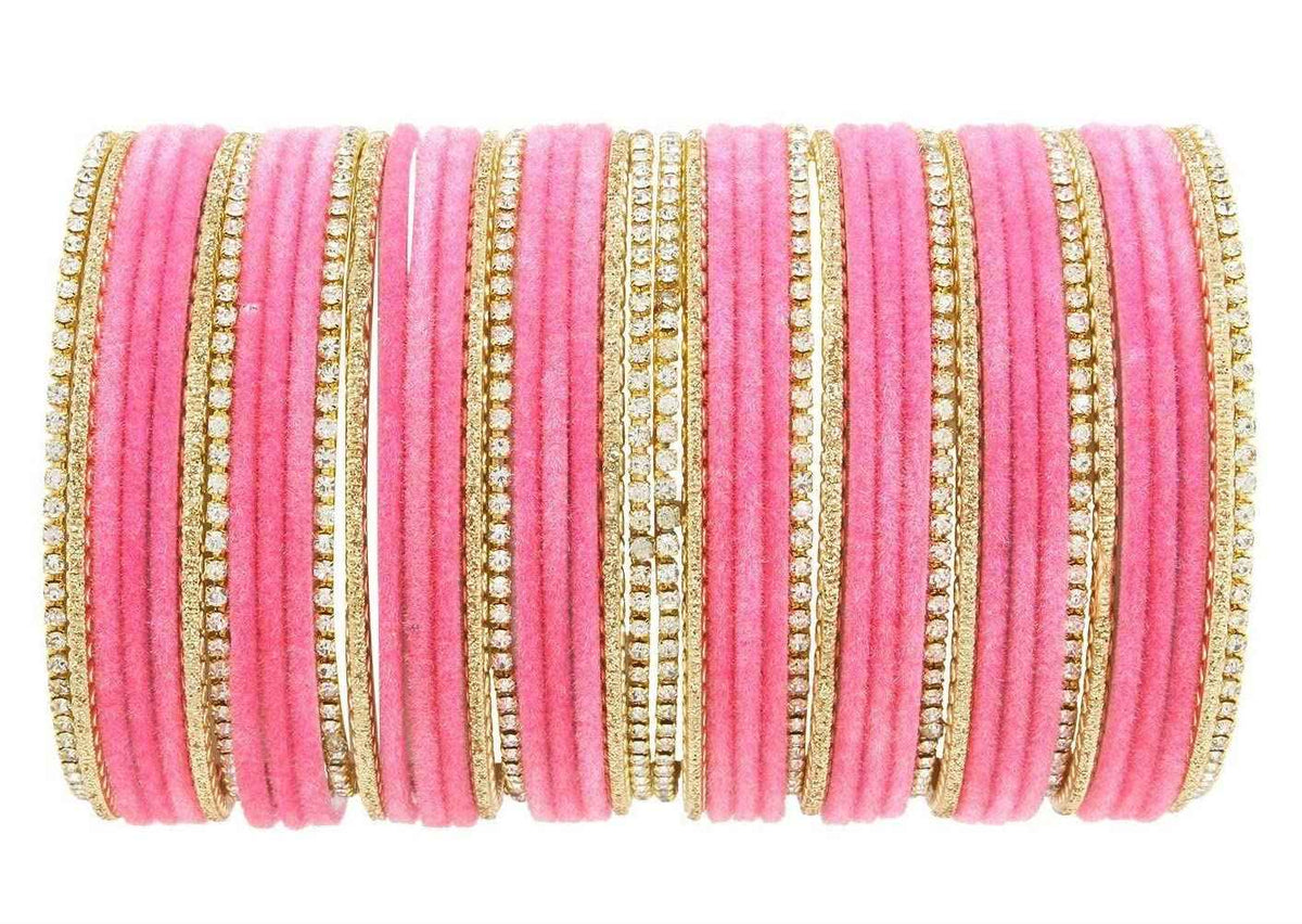 T4 Jewels 18k Silver Stones & Gemstones Plated Beautiful Metal Bangles Set For Women & Girls - 67NO Pink T4 Jewels
