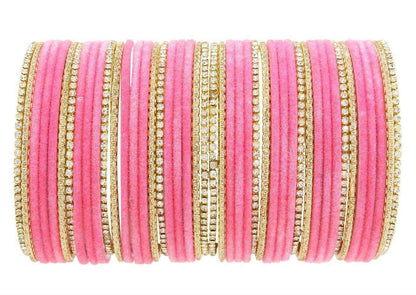 T4 Jewels 18k Silver Stones & Gemstones Plated Beautiful Metal Bangles Set For Women & Girls - 67NO Pink T4 Jewels