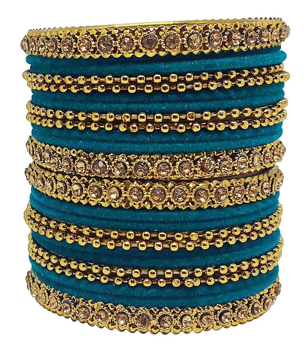 T4 Jewels 18k Gold Plated Celebrity Inspired Zircon Stones & Beads Studded Metal Bangles Set For Women & Girls - 64NO T4 Jewels