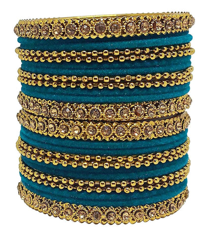 T4 Jewels 18k Gold Plated Celebrity Inspired Zircon Stones & Beads Studded Metal Bangles Set For Women & Girls - 64NO T4 Jewels