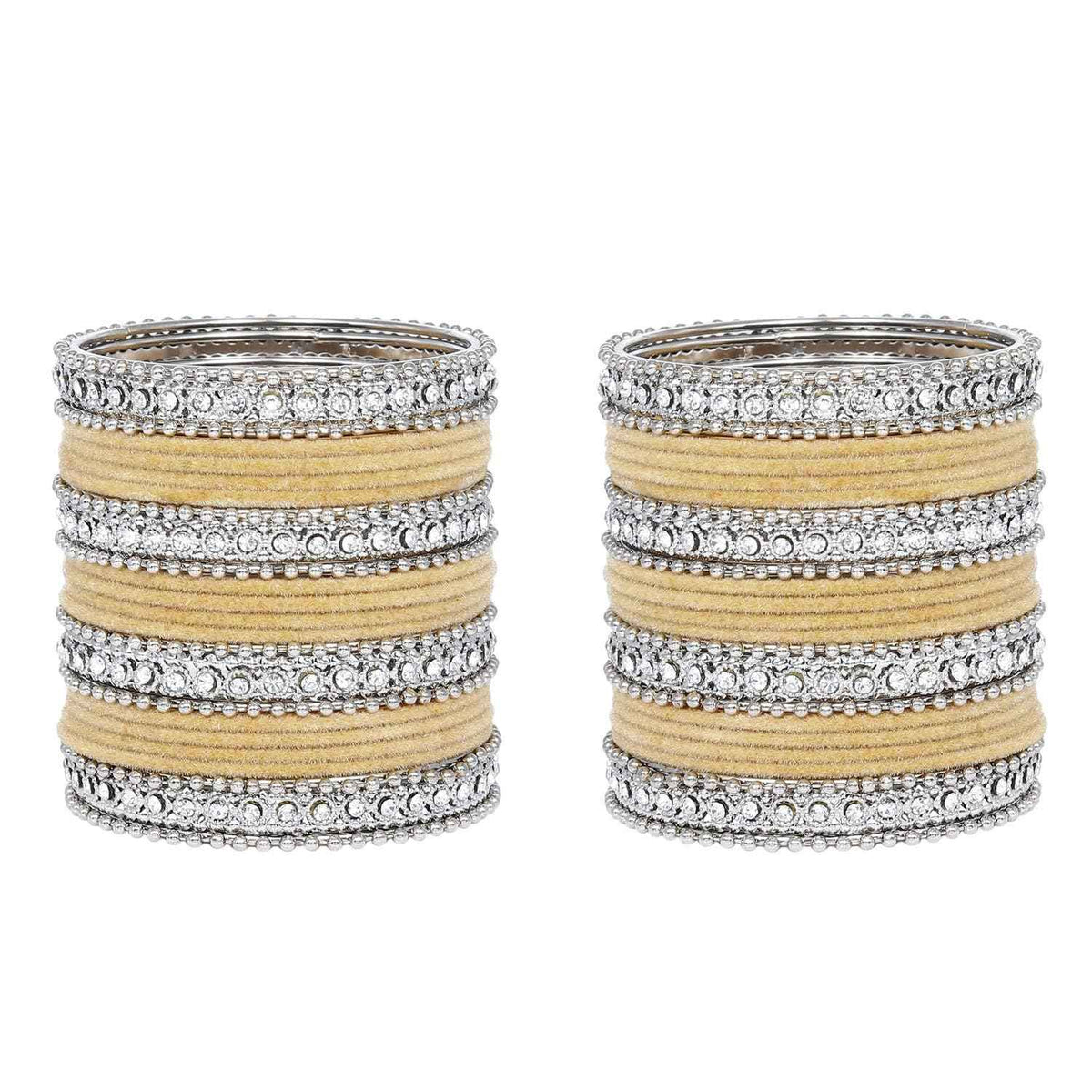 T4 Jewels Silver Plated Glossy Finished Shine Stones Studded Fashion Jewellery Metal Bangles Set For Women & Girls - (Set Of 2 Hands) T4 Jewels
